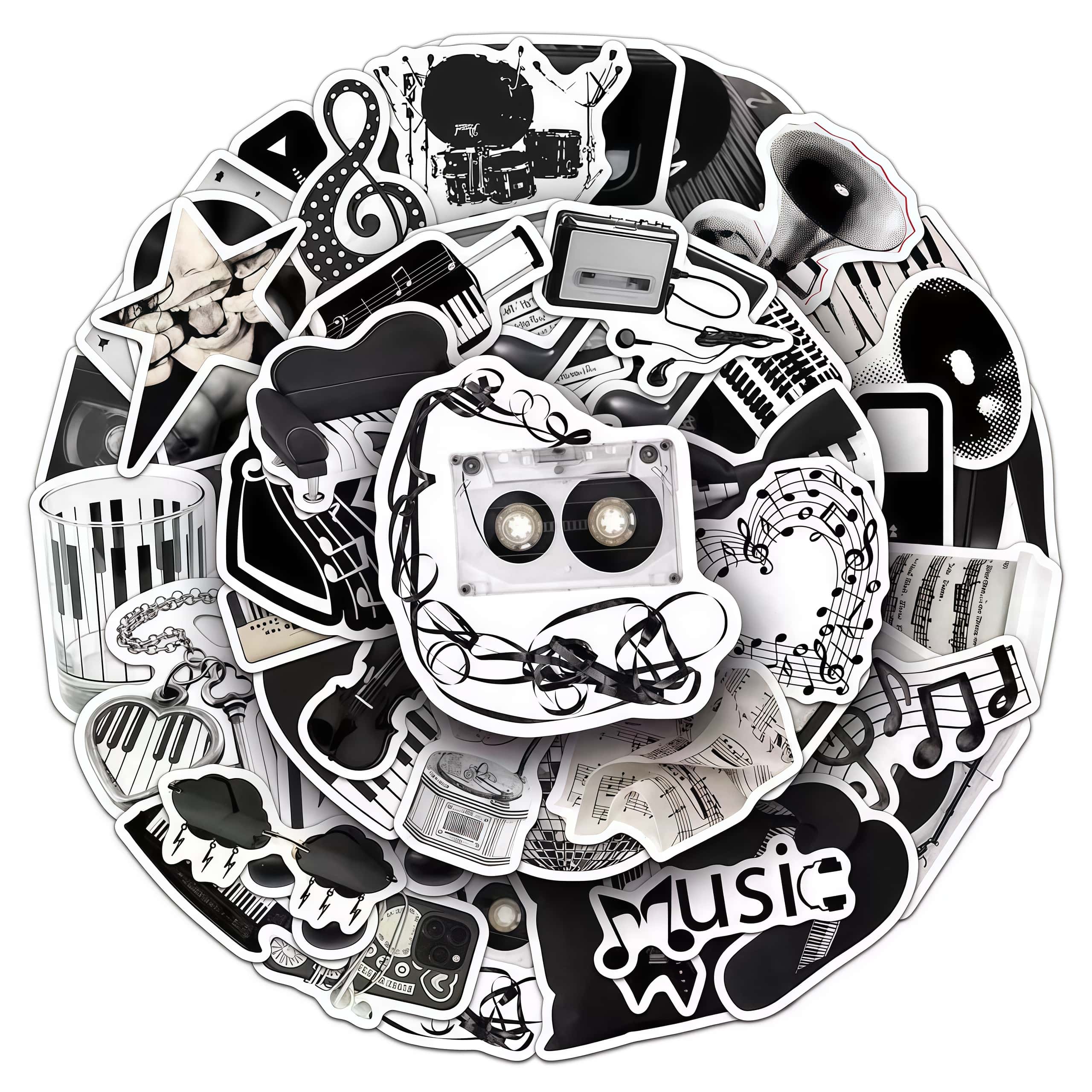 50Pcs 블랙 화이트 악기 스티커, 빈티지 비닐 기타 - Audio Music Notes 리뷰 및 가격
